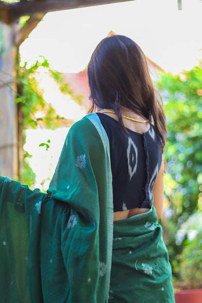 Dark green pure cotton handloom saree