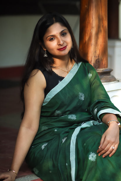 Dark green pure cotton handloom saree