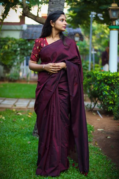 Burgundy soft khadi cotton saree
