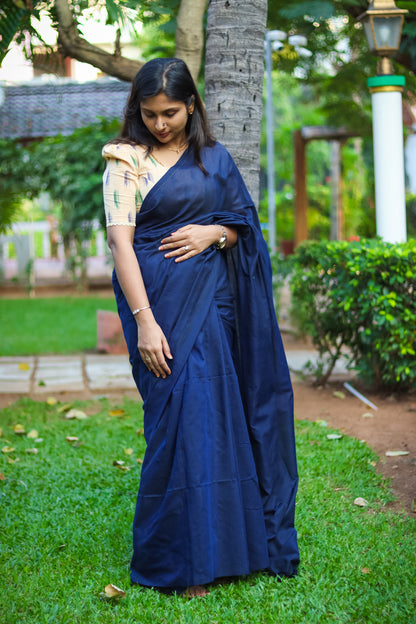 Navy soft khadi cotton handloom saree