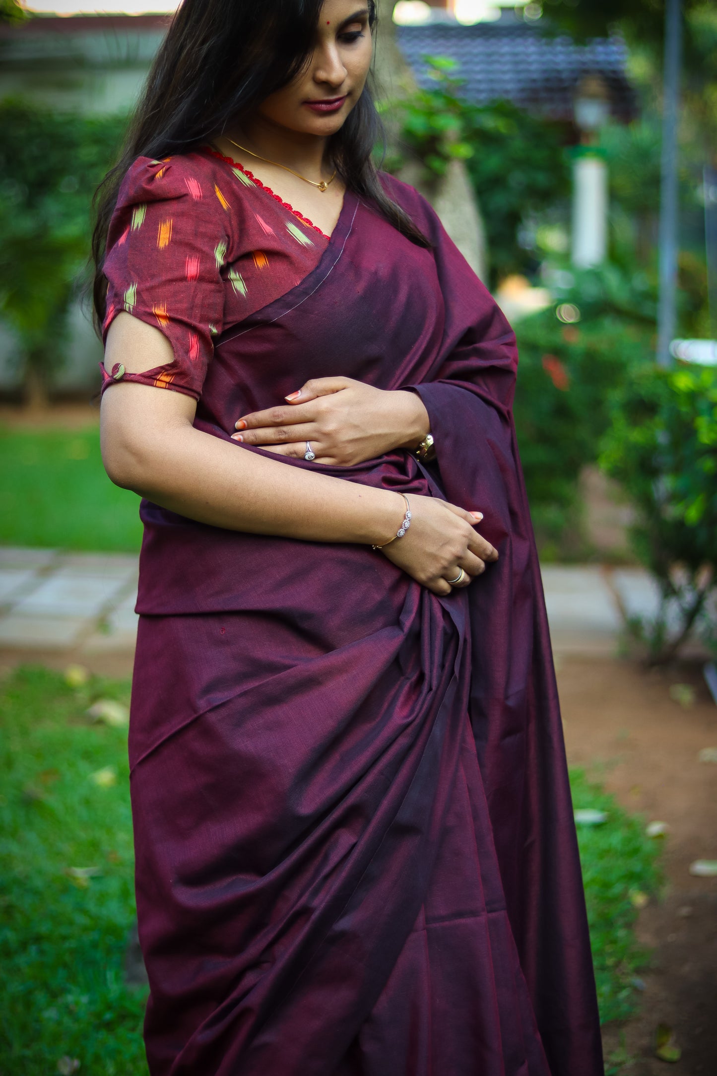 Burgundy soft khadi cotton saree