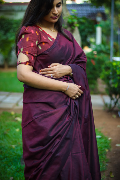 Burgundy soft khadi cotton saree