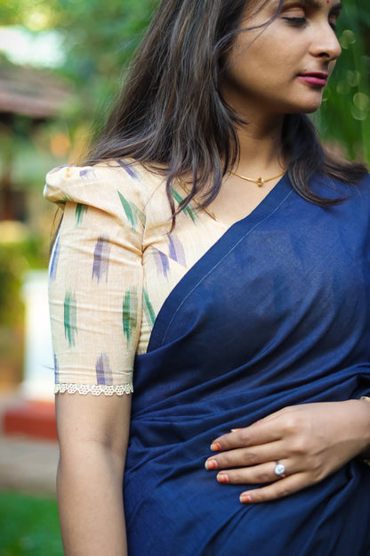 Navy soft khadi cotton handloom saree