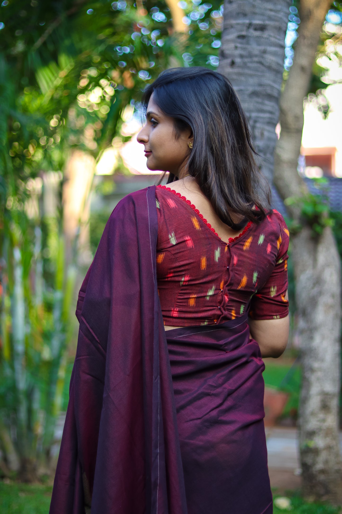 Burgundy soft khadi cotton saree