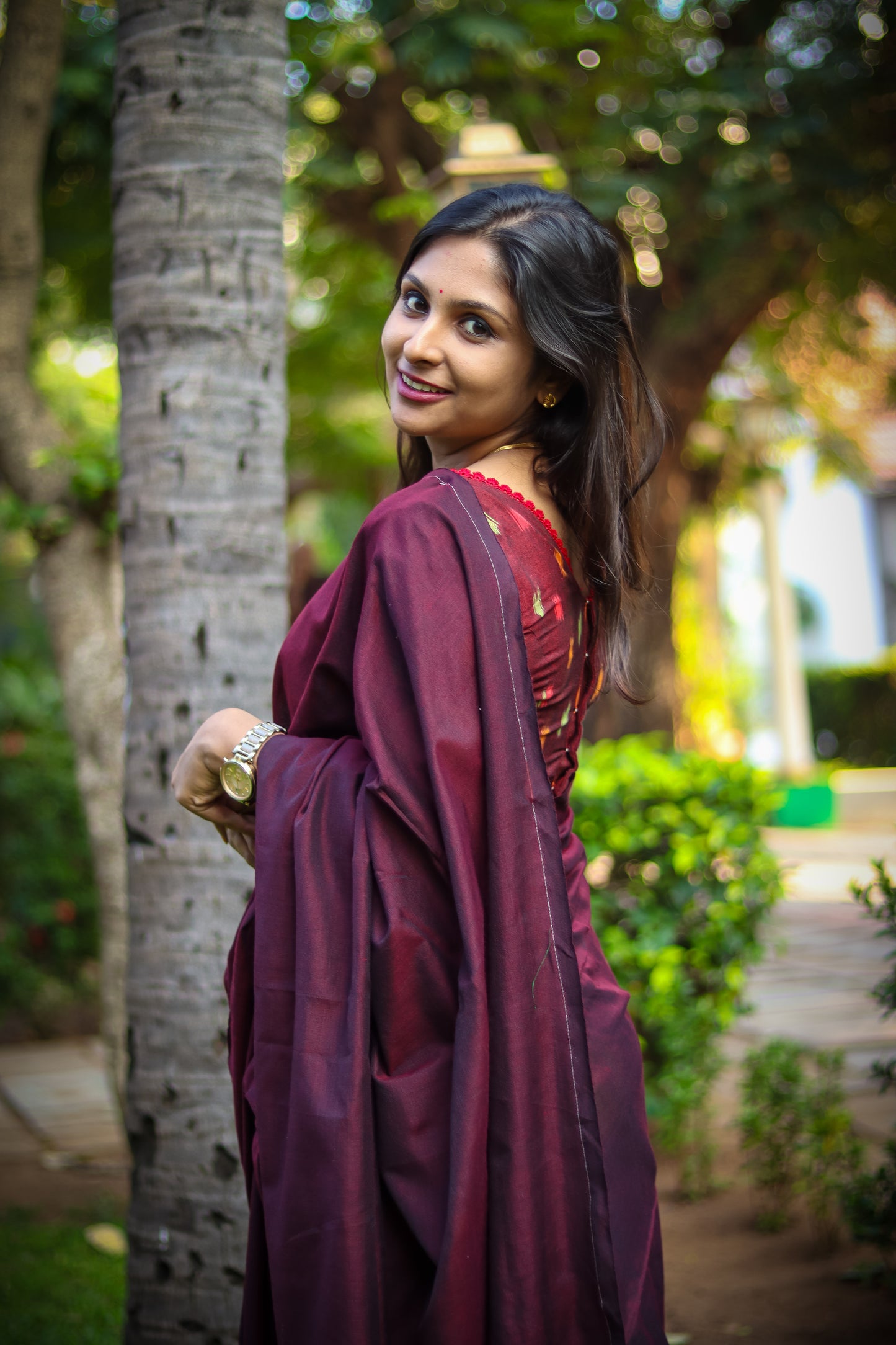 Burgundy soft khadi cotton saree