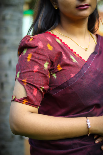 Maroon Red ikat cotton ready made blouse