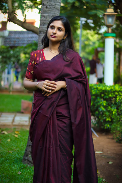 Burgundy soft khadi cotton saree