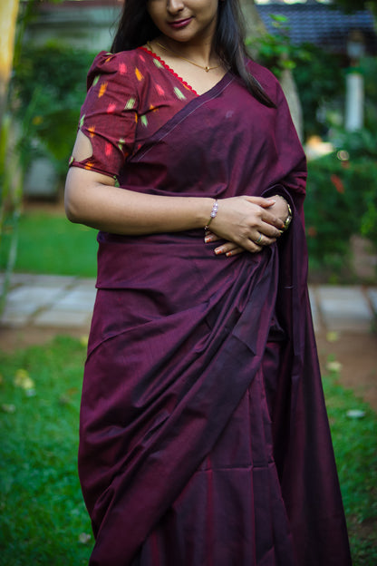 Burgundy soft khadi cotton saree