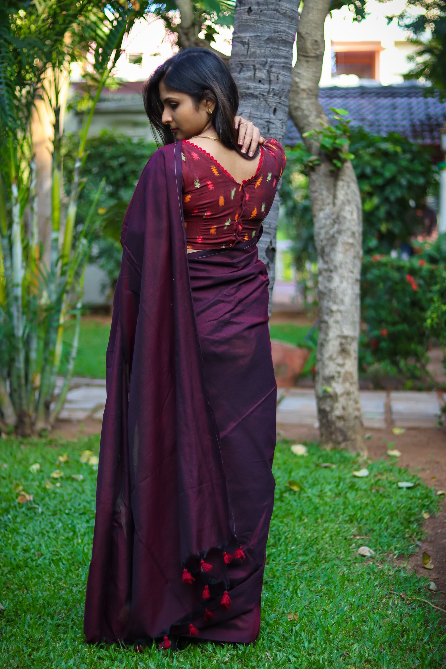 Burgundy soft khadi cotton saree