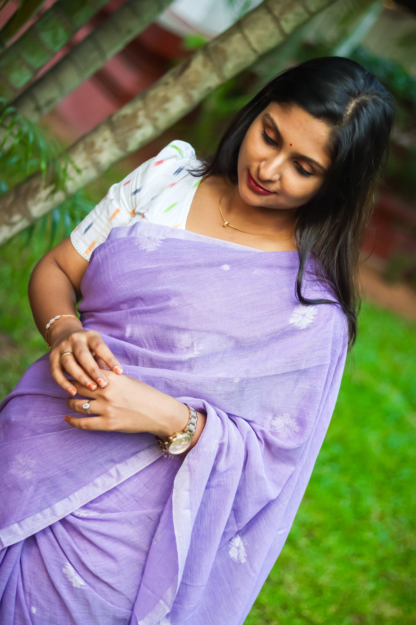 Lavender pure cotton handloom saree