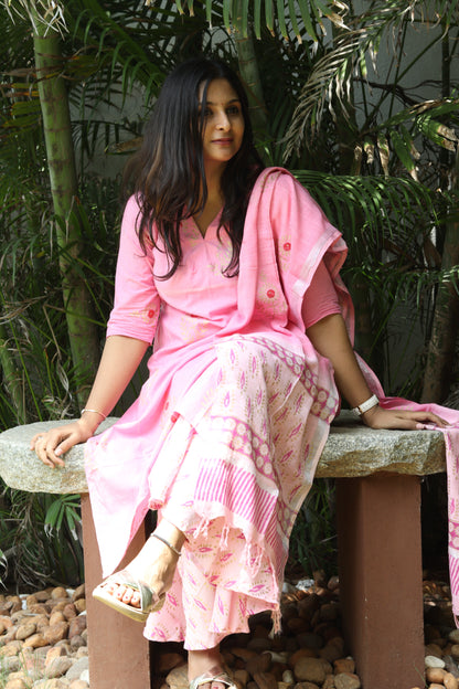 Fairy pink linen Jaipur cotton women kurta sets