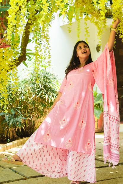 Fairy pink linen Jaipur cotton women kurta sets