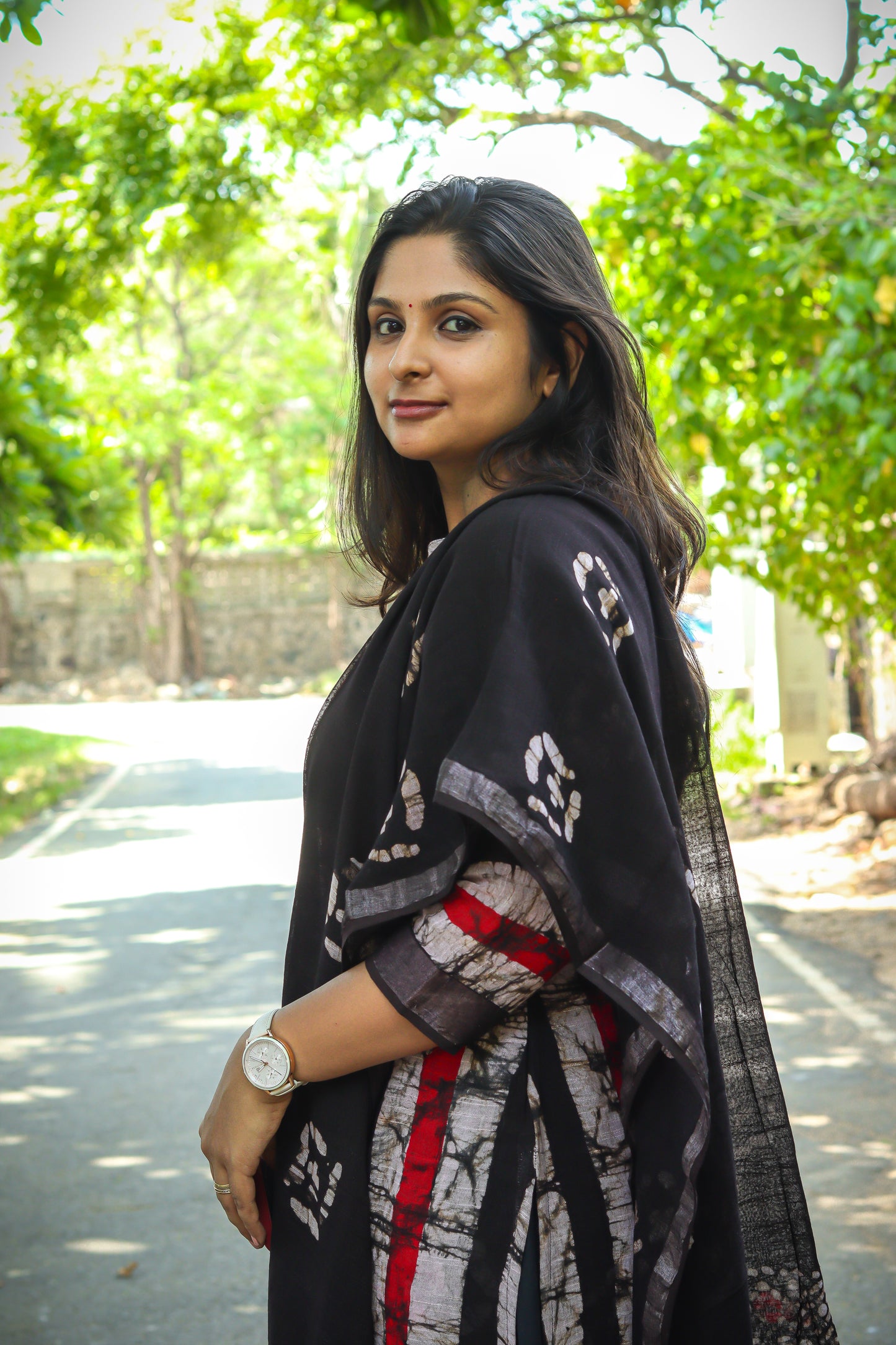 Black marble print linen kurta set pure cotton