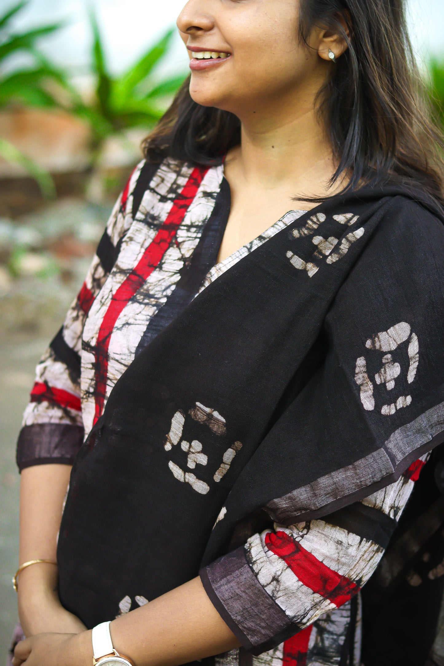 Black marble print linen kurta set pure cotton