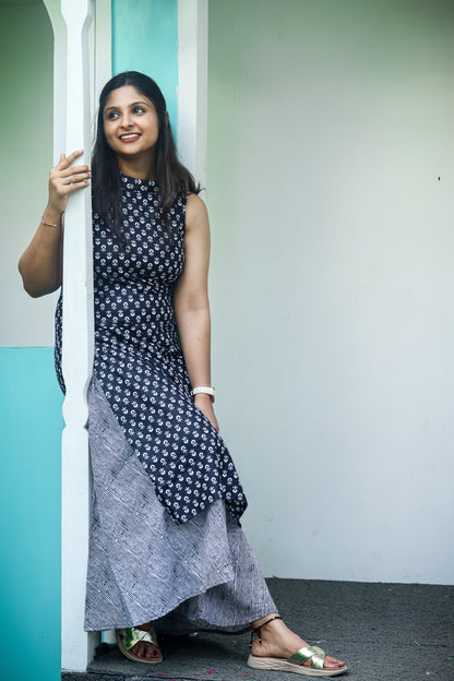 Black and grey bottom pure cotton kurta set (sleeves attached)