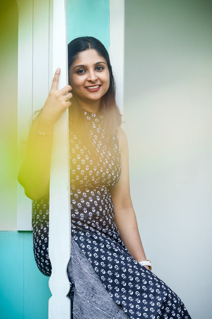 Black and grey bottom pure cotton kurta set (sleeves attached)