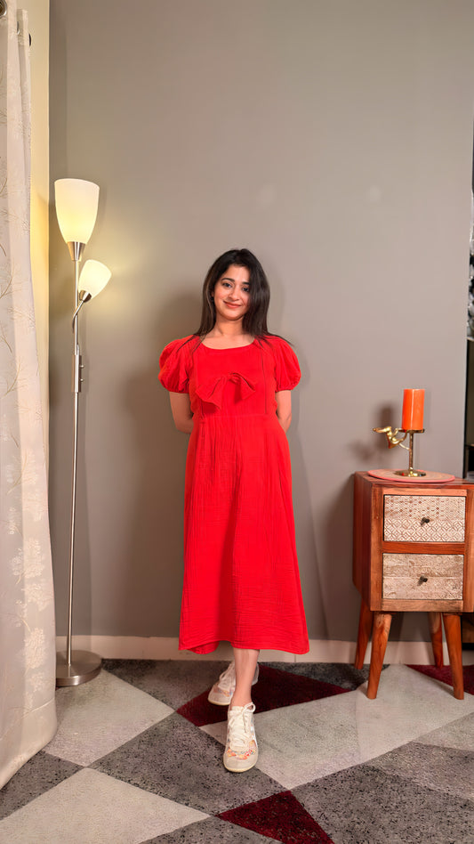 Scarlet Red pure cotton muslin maternity maxi