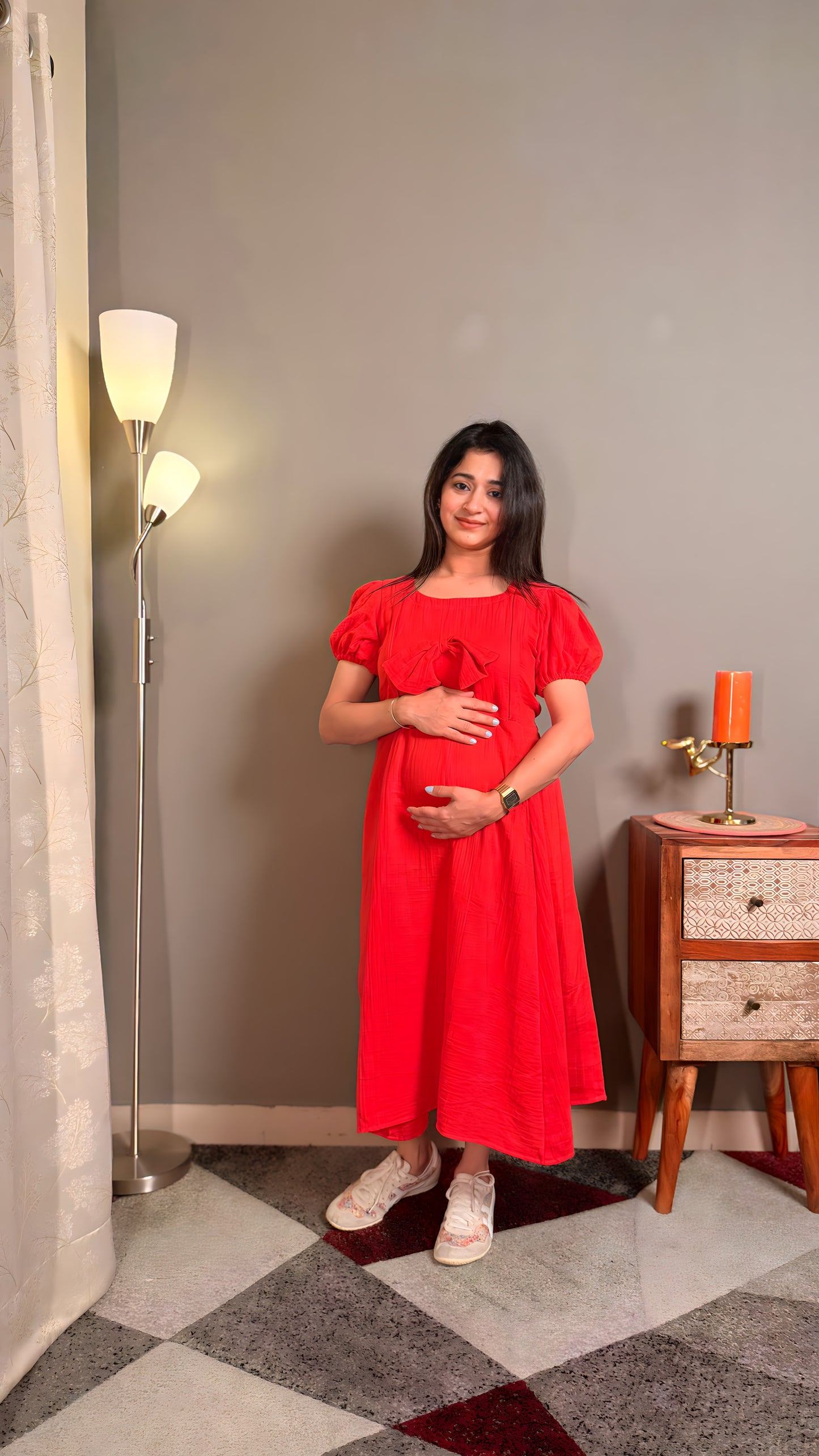 Scarlet Red pure cotton muslin maternity maxi