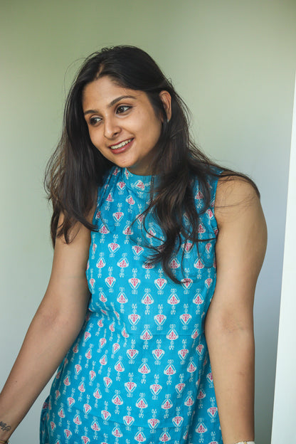 Blue pure cotton kurta set (sleeves attached)