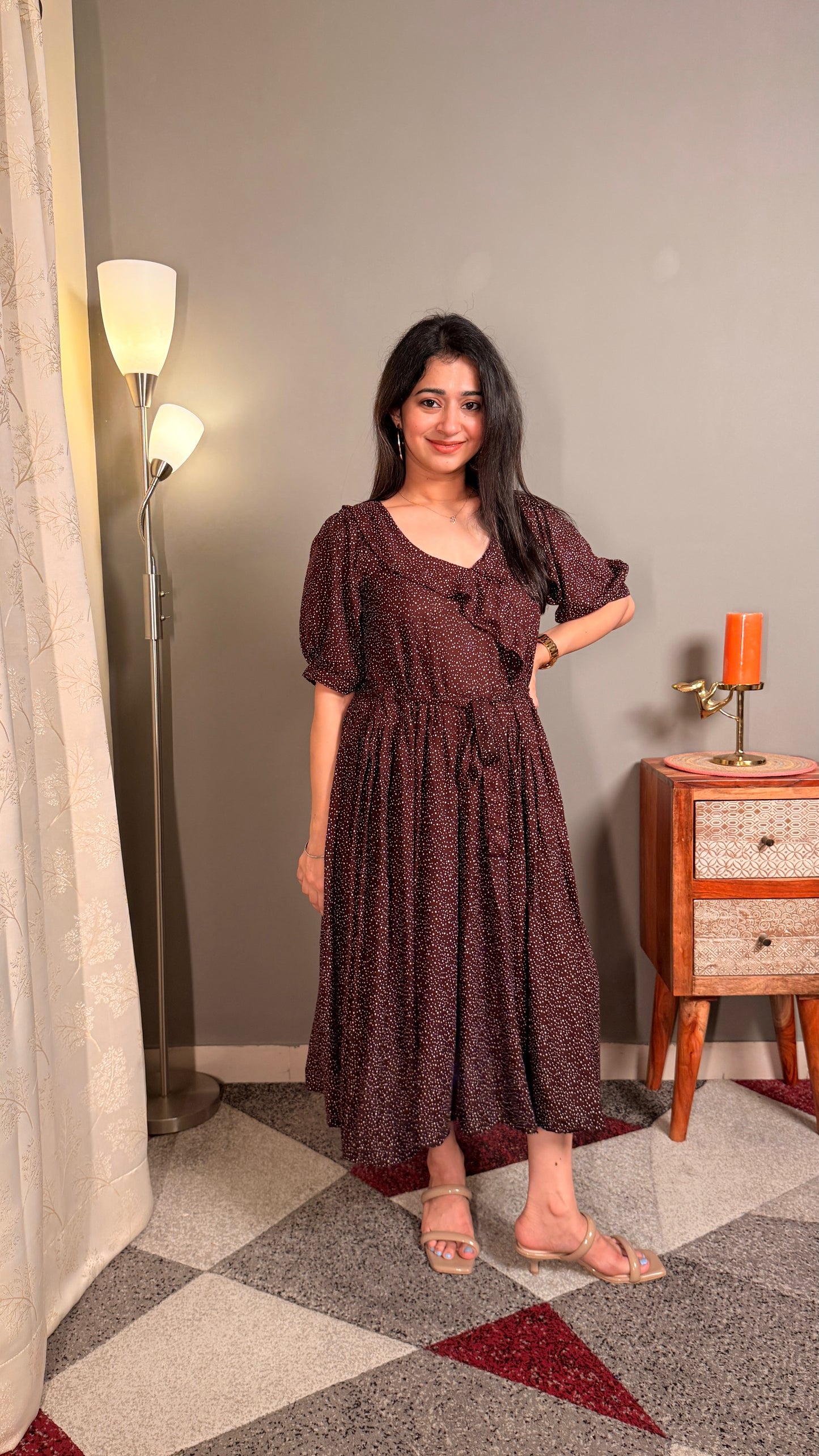 Brown dots cotton women maternity maxi
