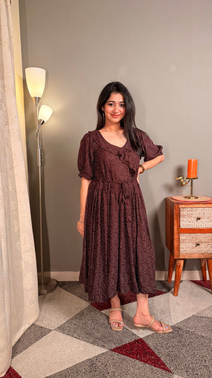 Brown dots cotton women maternity maxi