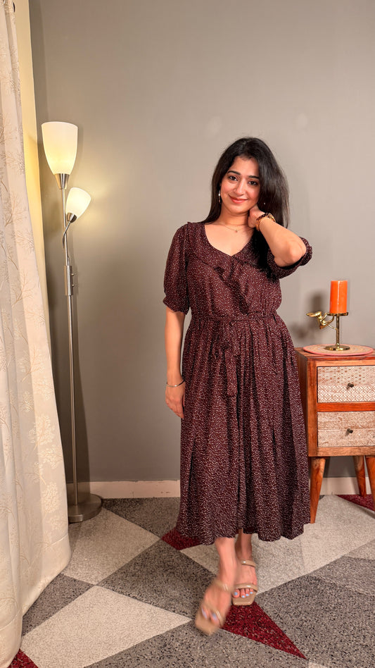 Brown dots cotton women maternity maxi