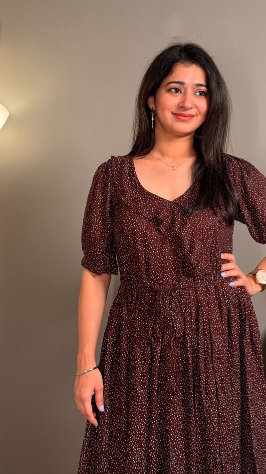 Brown dots cotton women maxi