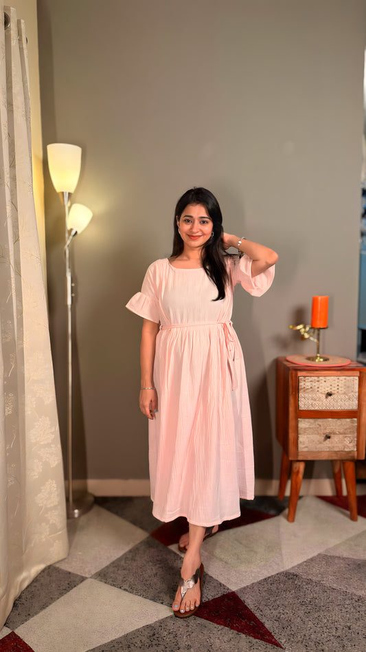 Baby pink pure cotton muslin women maxi