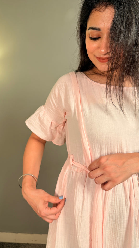 Baby pink pure cotton muslin women maternity maxi
