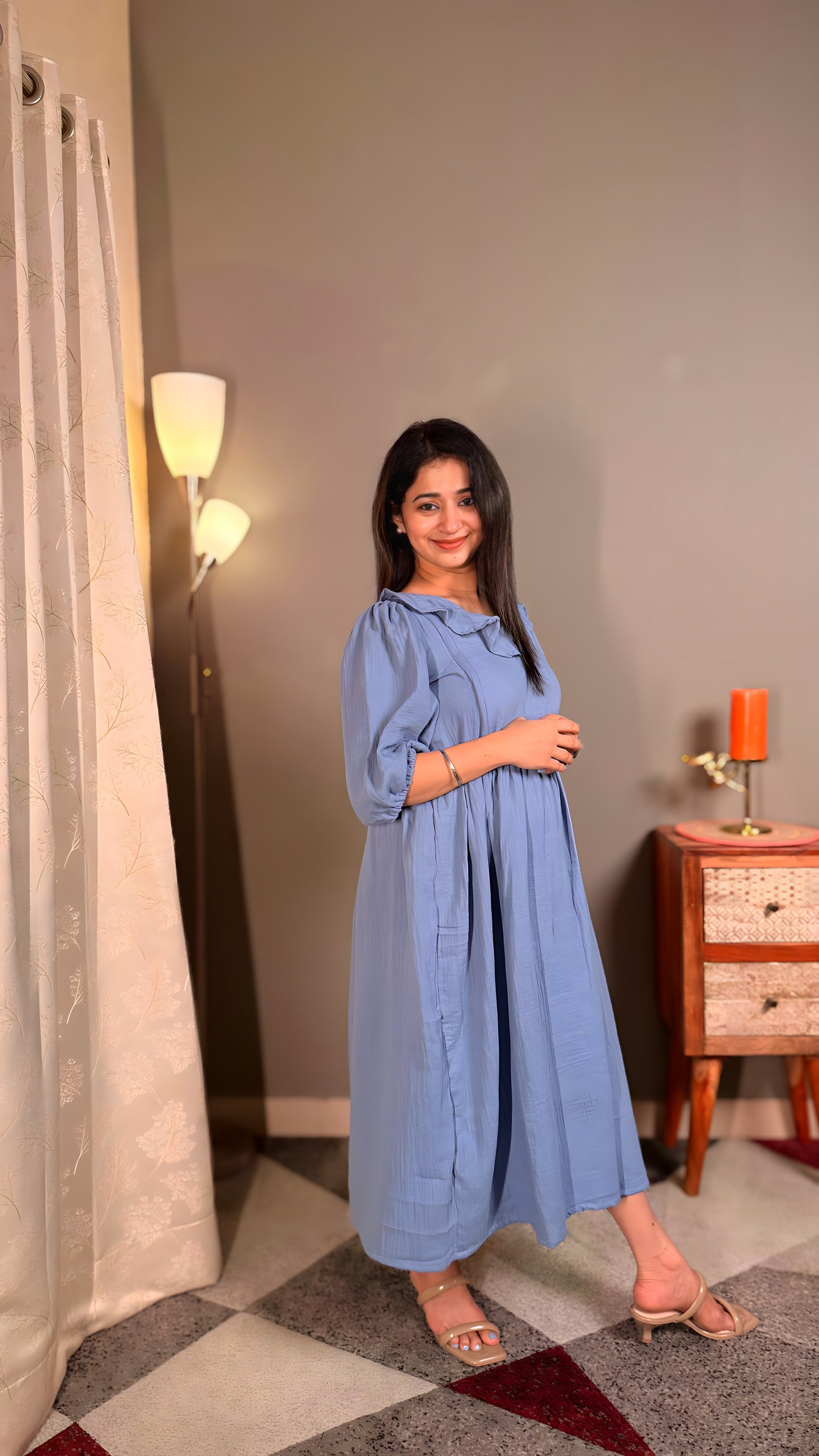 Blue muslin pure cotton women maternity maxi