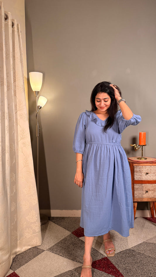 Blue muslin pure cotton women maternity maxi