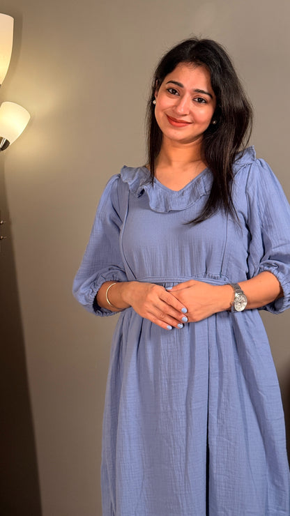 Blue muslin pure cotton women maternity maxi