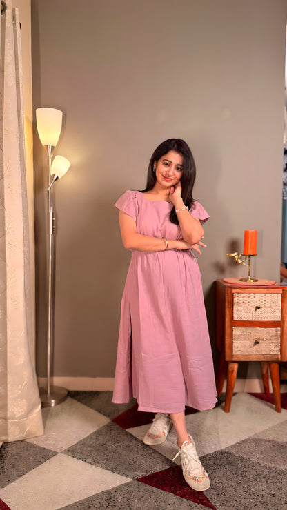 Mauve pure muslin cotton women maxi