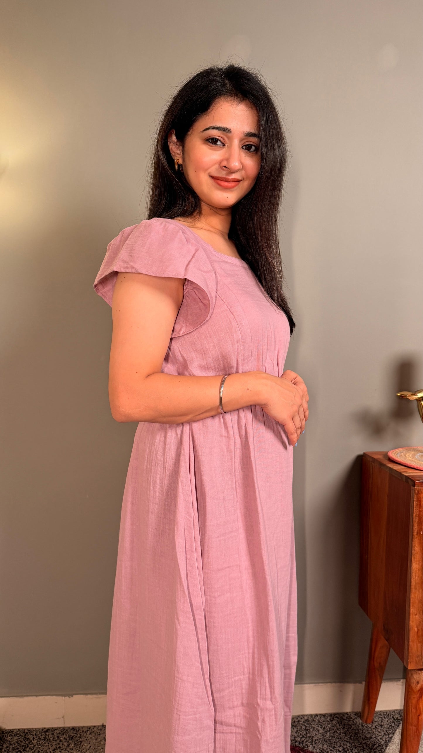 Mauve pure muslin cotton women maternity maxi