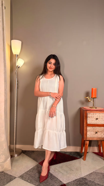 White pure muslin cotton maternity maxi (sleeves attached)