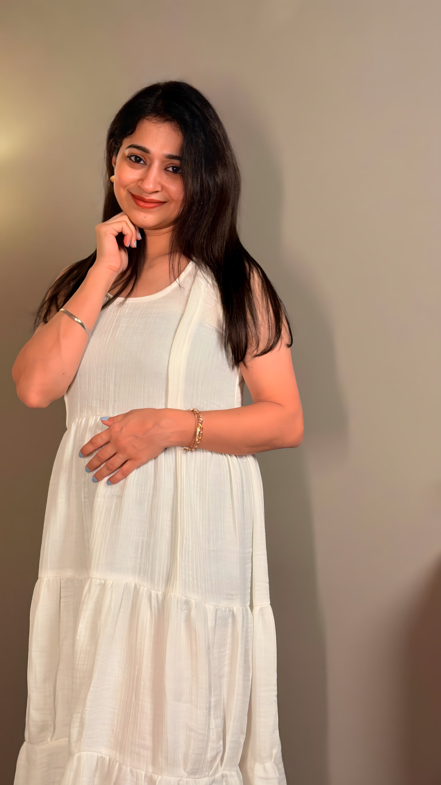 White pure muslin cotton maternity maxi (sleeves attached)