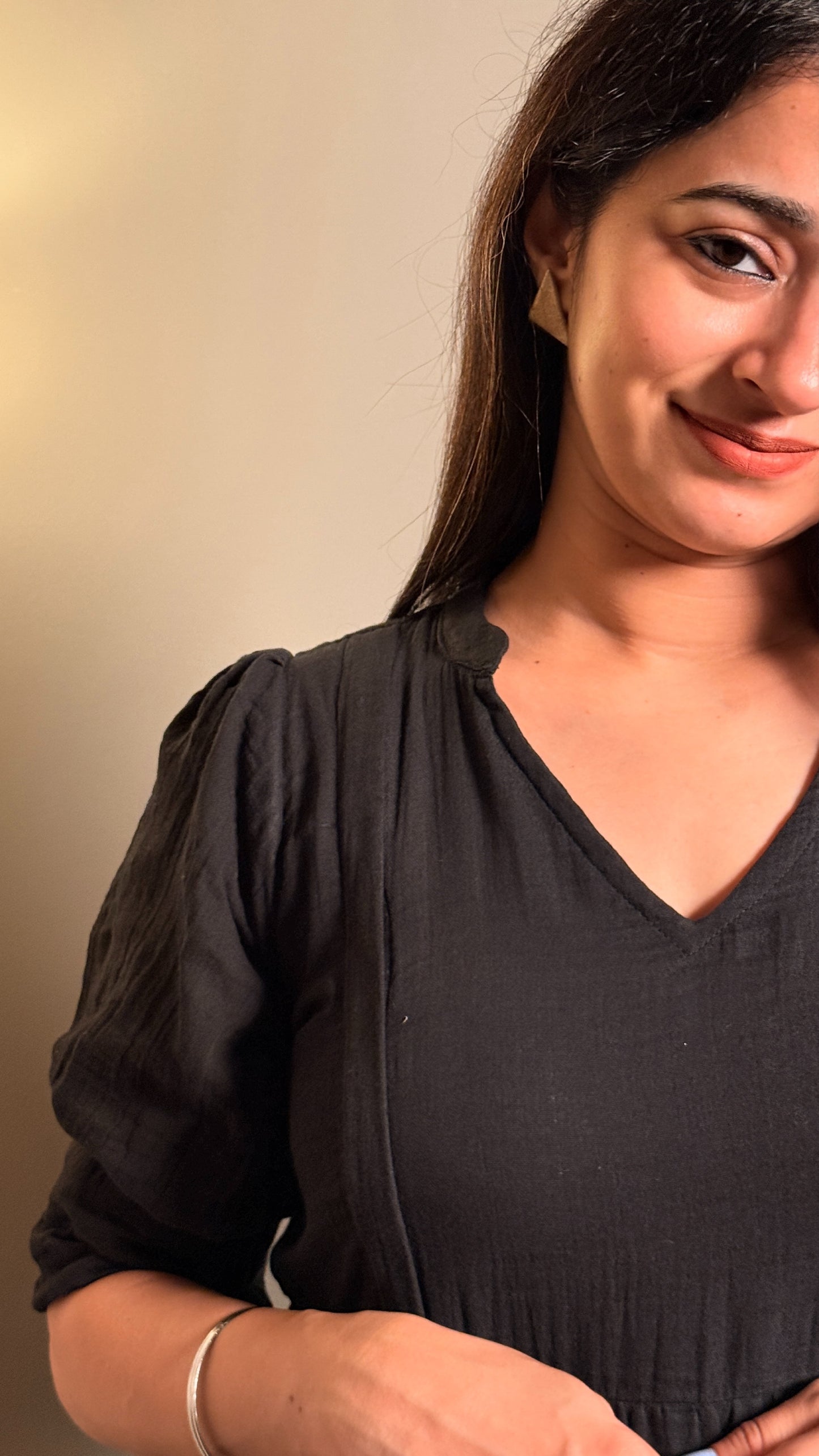 Black muslin cotton women maternity maxi with feeding zipper