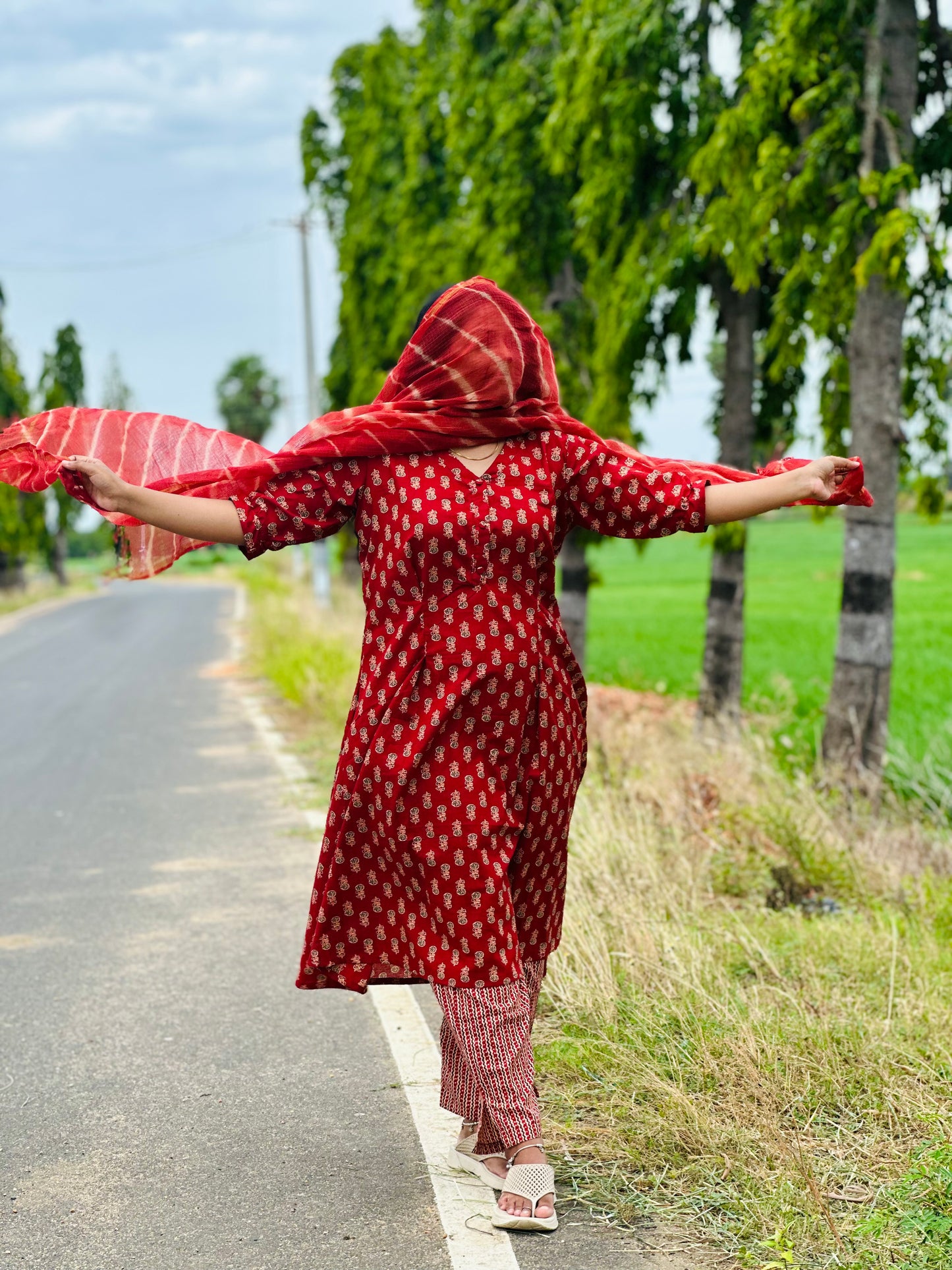 Cherry red Jaipur women cotton kurta suit