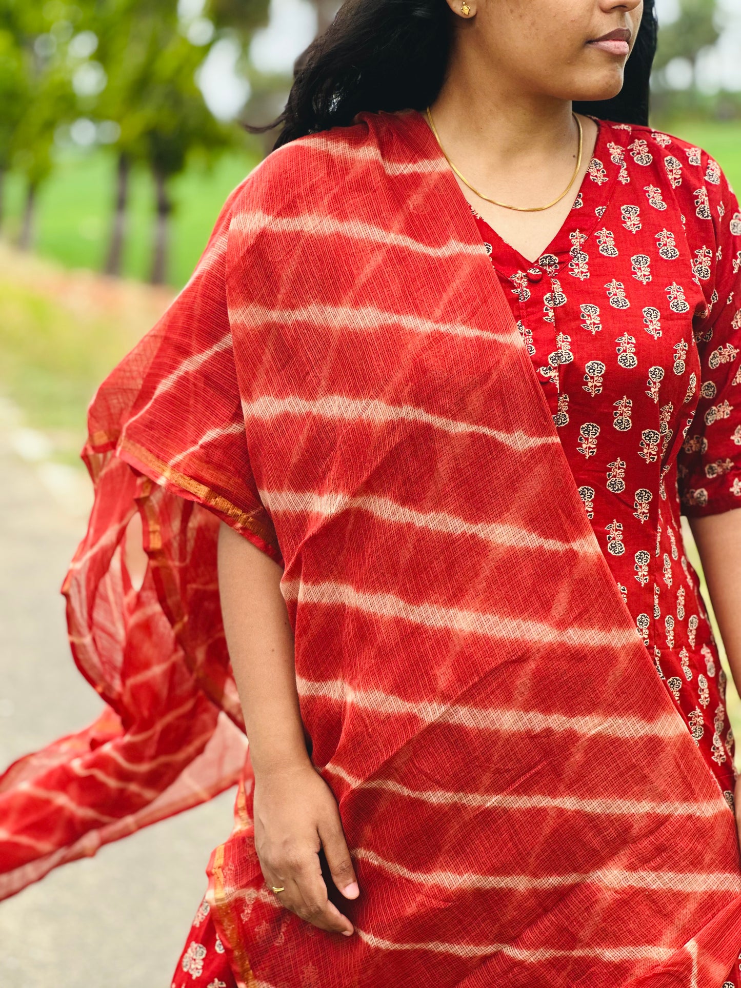Cherry red Jaipur women cotton kurta suit