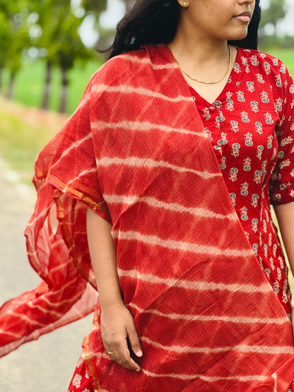 Cherry red Jaipur women cotton kurta suit