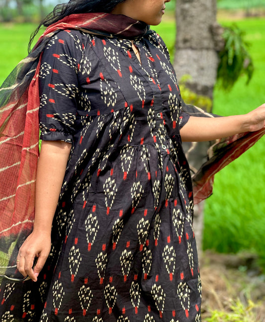 Red & black ikat Jaipur cotton women kurta suit