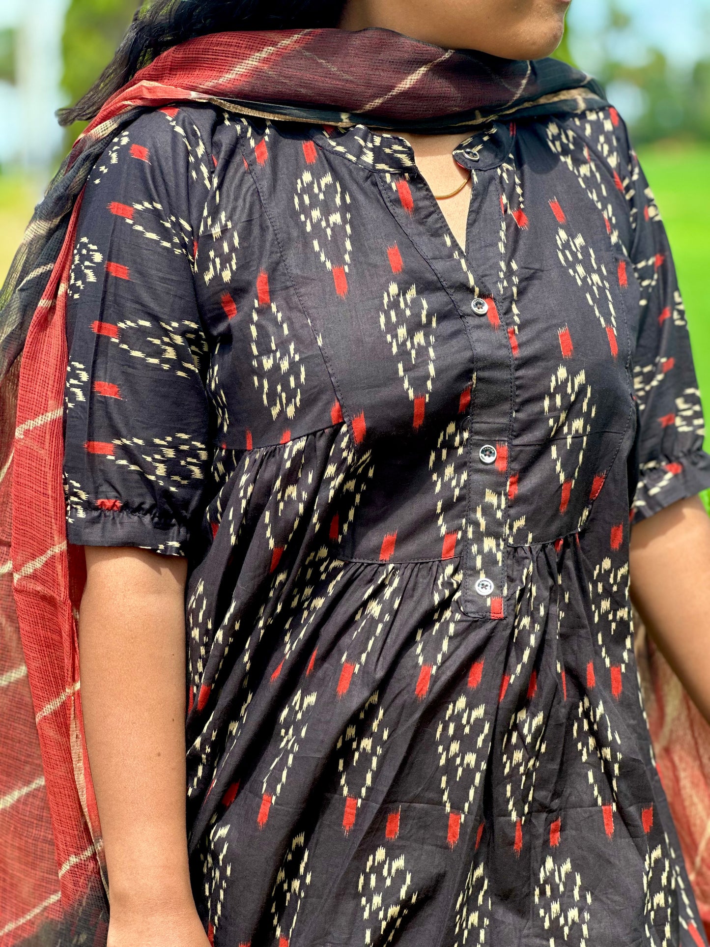 Red & black ikat Jaipur cotton women kurta suit