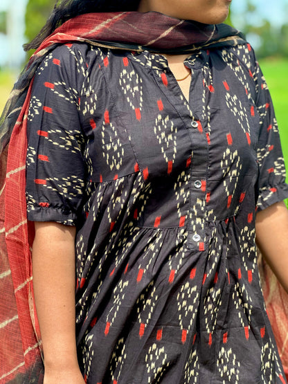 Red & black ikat Jaipur cotton women kurta suit
