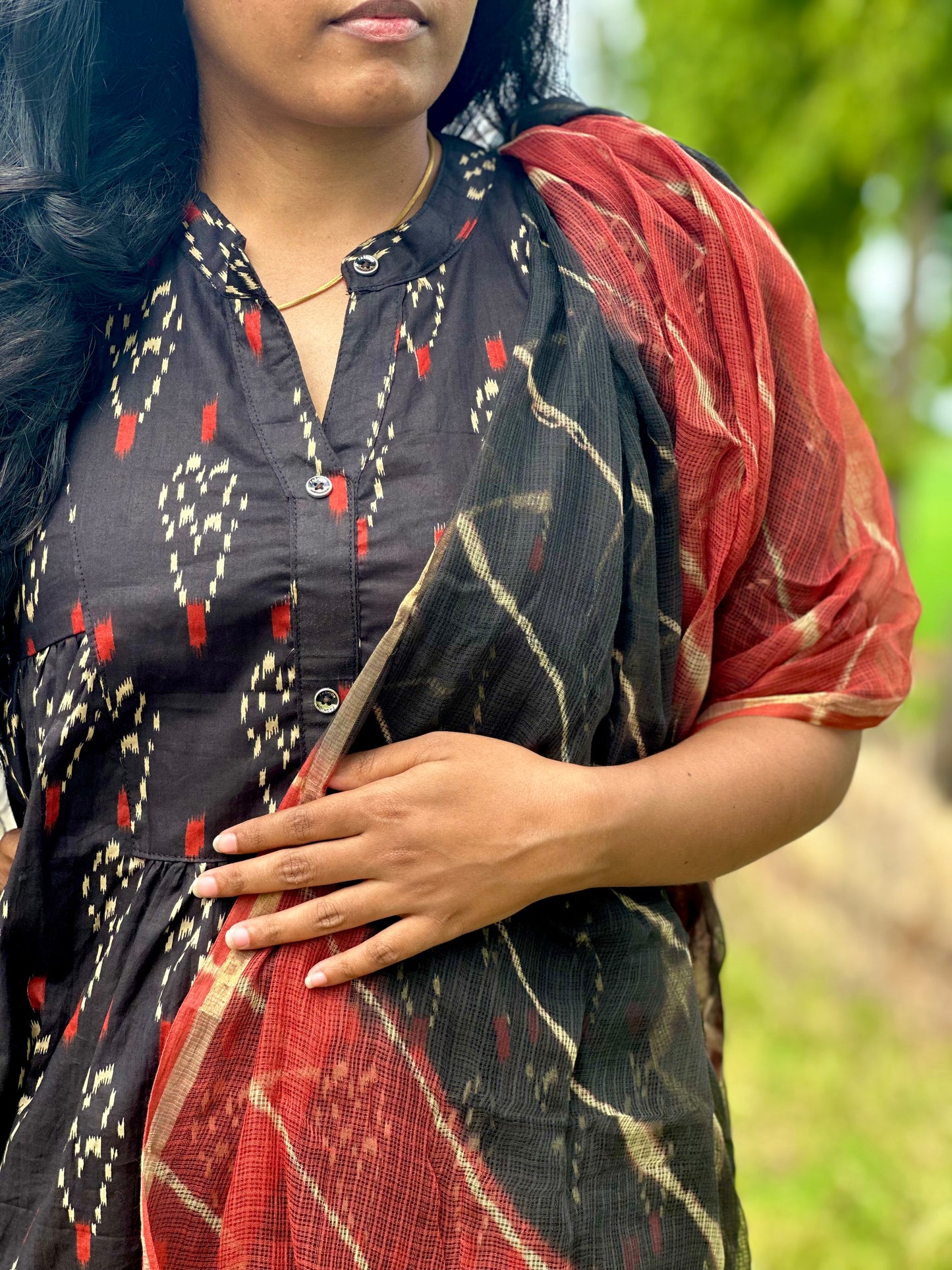 Red & black ikat Jaipur cotton women kurta suit