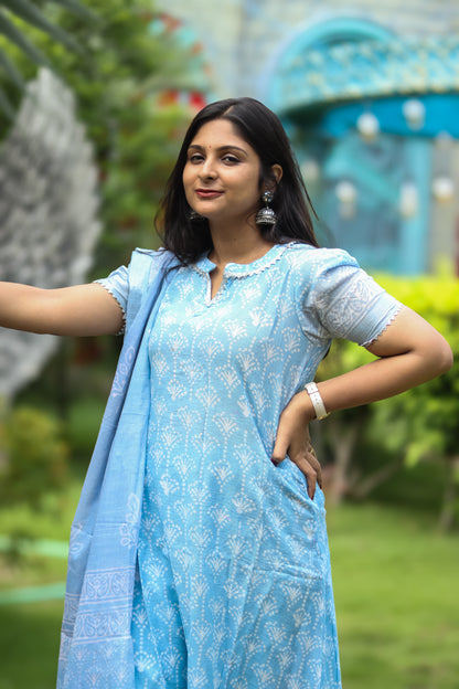 Light blue pure cotton linen women kurta set