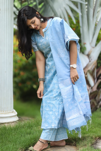 Light blue pure cotton linen women kurta set