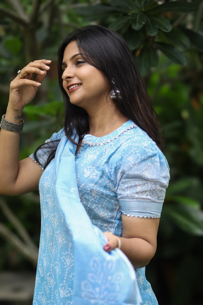 Light blue pure cotton linen women kurta set