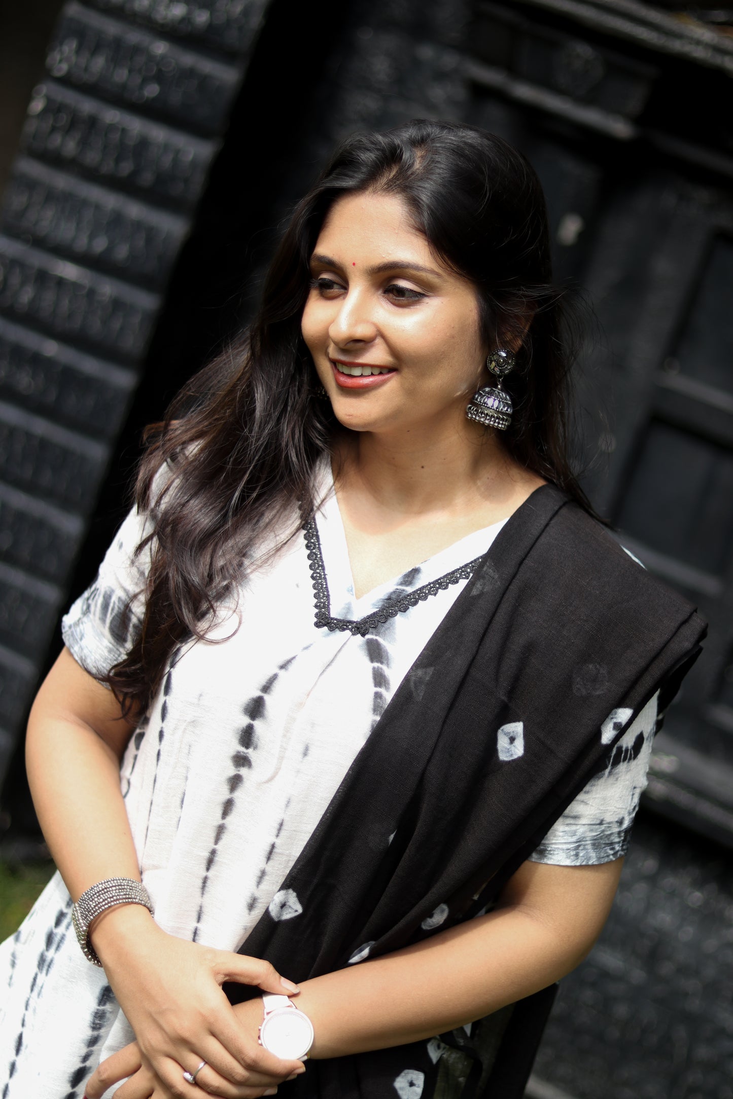 Black & white pure linen cotton women kurta set
