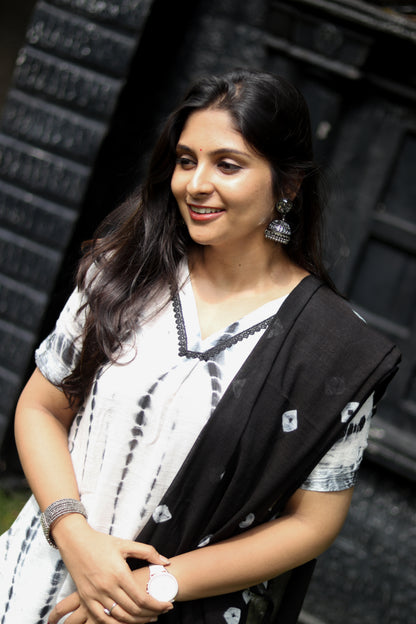 Black & white pure linen cotton women kurta set