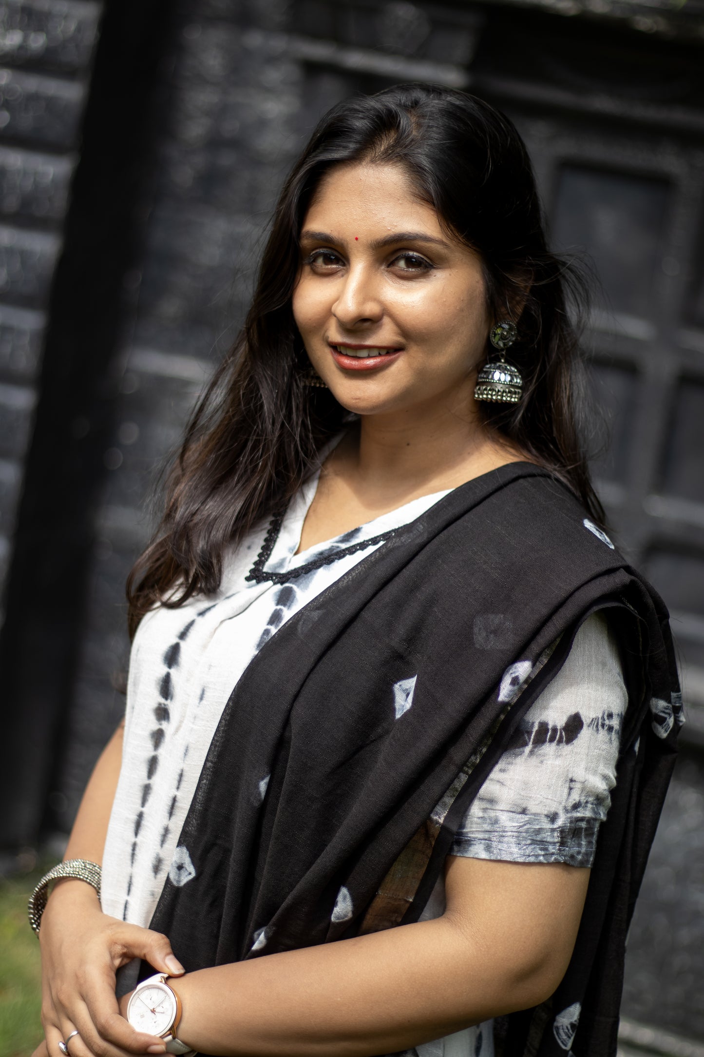 Black & white pure linen cotton women kurta set